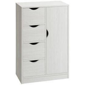 Freestanding Storage Cabinet, Bathroom Floor Cabinet with 4 Drawers and Door, White Wood Grain