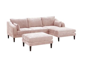 Contemporary 5pcs Modular Sectional Set One Arm Chairs Armless Chair Ottomans L-Shaped Sectional Blush Pink Morgan Fabric
