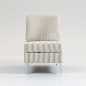 Modular Sectional Sofa Armless Seat Module, Corduroy Sectional Couch, Single Couch Modular Armless Accent Chair with Back Cushion, Beige