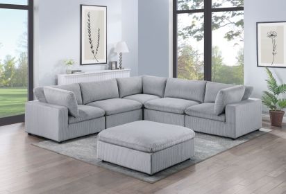 Dark Gray Color 6pc Modular Sectional Set Corduroy Upholstery Couch 3x Corner wedge 2x Armless Chairs 1x Ottoman Living Room Furniture