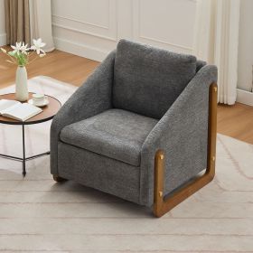 057- Set of 1 Chenille Fabric Modern Upholstered Armchair with Wooden Side Frame