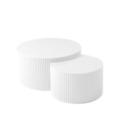White Nesting table set of 2, Handcraft Relief MDF Coffee Table for Living Room/Office/Leisure Area