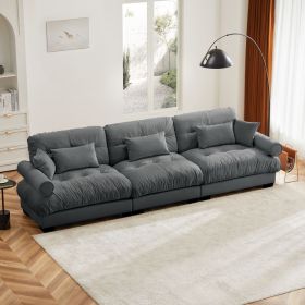 Extra Large 3 Seat Modern Velvet Sofa, Oversize Sofa, Clould Like Comfortable Seat and Back Support, With Waist Pillows and Throw Pillows,Grey