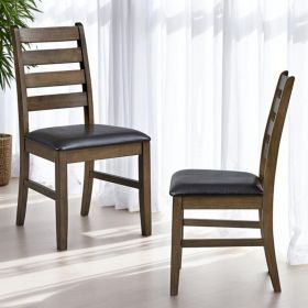 Damica Brown Synthetic Leather & Walnut Side Chair (Set of 2)