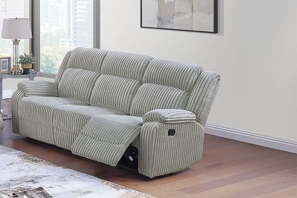 1pc Motion Sofa Ash Color Fur Like Corduroy Living Room Reclining Couch Plush Textured Seat