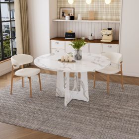 47.24" Round Dining Table for 4 - Farmhouse MDF Table with Marble White Finish, 300lb Capacity