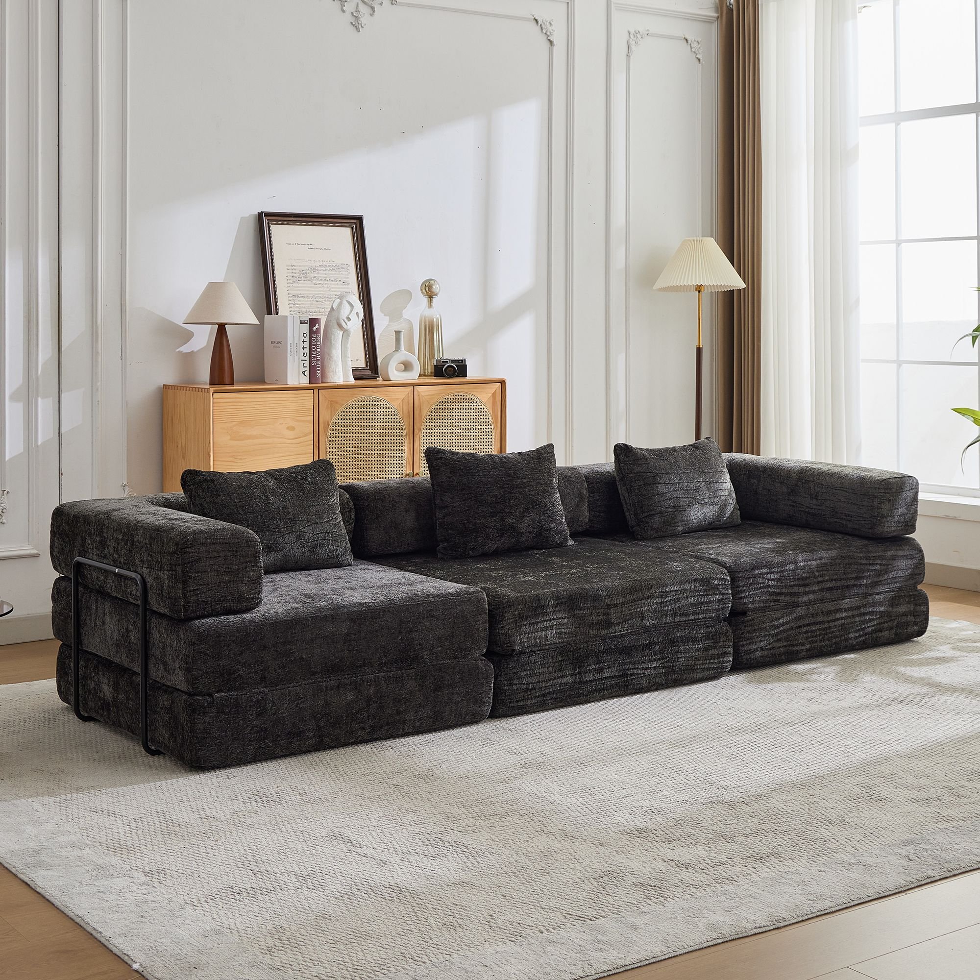 Compression Sofa,Convertible Floor Sofa Bed with Fixed-Shape Frame ...