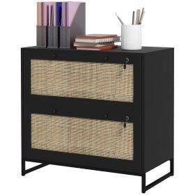 Lockable Filing Cabinet, Boho 2 Drawer File Cabinet with Adjustable Hanging Bar for Letter, A4 and Legal Size, Black