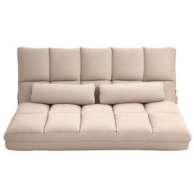 Convertible Floor Sofa Chair, Folding Couch Bed, Guest Chaise Lounge with 2 Pillows, Adjustable Backrest and Headrest, 51.25" L, Beige