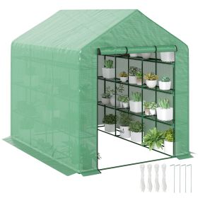 Outdoor Walk-in Greenhouse with Roll-up Zipper Door, 18 Shelves, PE Cover, 95.25" x 70.75" x 82.75", Green