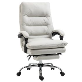 Microfibre Executive Massage Office Chair,  Computer Desk Chair, Heated Reclining Chair with Footrest, Double-tier Padding, Swivel Wheels, Cream White