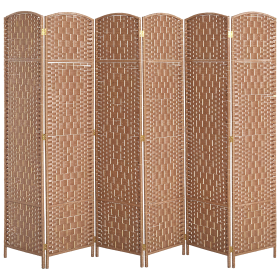 Room Divider, 6 Panel Folding Privacy Screen, 6FT Tall Portable Wicker Weave Partition Wall Divider for Bedroom, Home Office, Natural