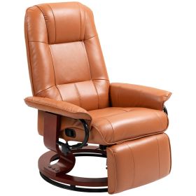 Faux Leather Recliner Chair, Swivel Recliner with Footrest, Armrest and Wood Base for Living Room, Light Brown