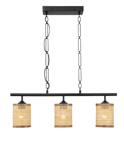 Elysian Three Lights Island With Natural Rattan Shade Farmhouse Chain Ceiling Lamp
