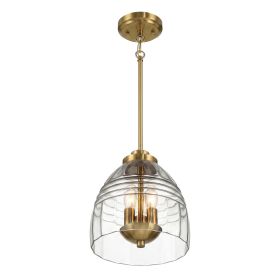 Ember Three Candle Lights Chain Pendant With Clear Glass - Satin Brass