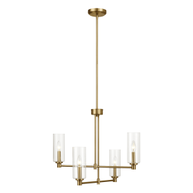 Enigma Four Lights Chandelier With Clear Ribbed Glass -Satin Brass