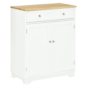 Kitchen Storage Cabinet, Sideboard Floor Cupboard with Solid Wood Top, Adjustable Shelf, and 2 Drawers for Living Room, and Hallway, White