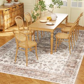 8x10 Area Rug, Vintage Machine Washable Rug, Non-Slip Floor Carpet for Living Room, Bedroom, Dining Room, Tan