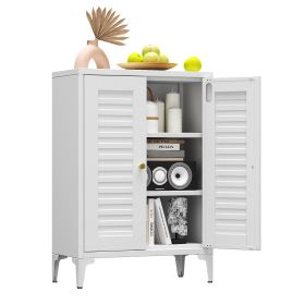 34inch H Metal Pantry Cabinet, Kitchen Pantry Storage Cabinets With 2 Shelves, For Home Office Bathroom, Required Assembly, White