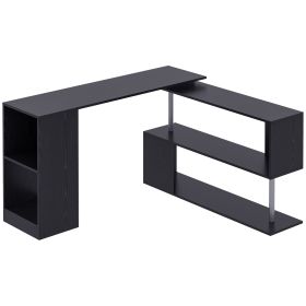 55" 360Â° Rotating Corner Computer Desk Modern L-Shaped Home Office Workstation with 3-Tier Storage Shelves, Bookshelf, Black