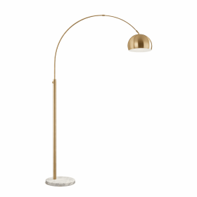 Oasis Long Arm Gold Brass Adjustable Floor Lamp with Round White Marble Base