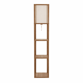 Pinnacle Shelf Floor Lamp For Bedroom/Living Room, Natural Wood with Long Shade