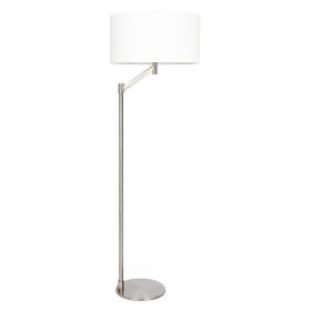 Serene Brushed Nickel Floor Lamp with Rotary Switch Metal Base White Linen Shade