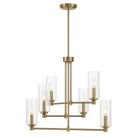 Timeless Six Lights Chandelier With Clear Ribbed Glass - Satin Brass
