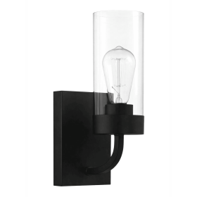Zephyr Single Light Sconce With Clear Glass Metal Black Finish