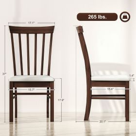 Wooden Dining Chairs Set Of 2, Farmhouse Upholstered Kitchen Chairs With Rubber Wood Frame, Dark Brown And Beige (Color: Brown)