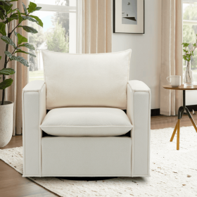 Only Self Pickup--360 Swivel Accent Chair, Upholstered Armchair With Back Support Pillow, Modern Living Room Sofa Arm Chair- Beige (Option: Beige)