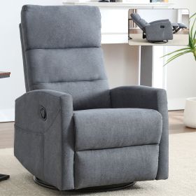 Manual Recliner Chair with Rocker and Swivel in Fabric for Living Room, Grey (Color: as Pic)